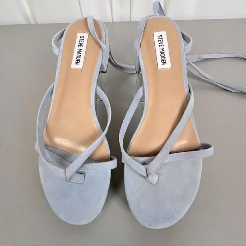 STEVE MADDEN WOMENS SUEDE/VELVET FLATS WITH TIE CALF STRAPS LIGHT BLUE SIZE 9.5